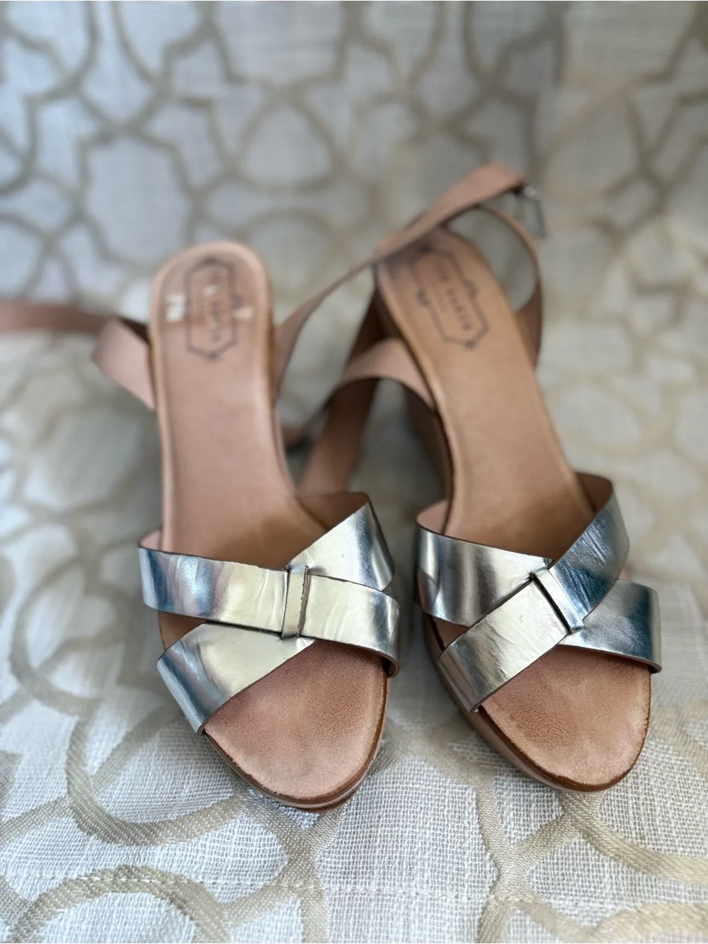 Ted Baker Blush Wedge Sandals with Silver Metallic Strap